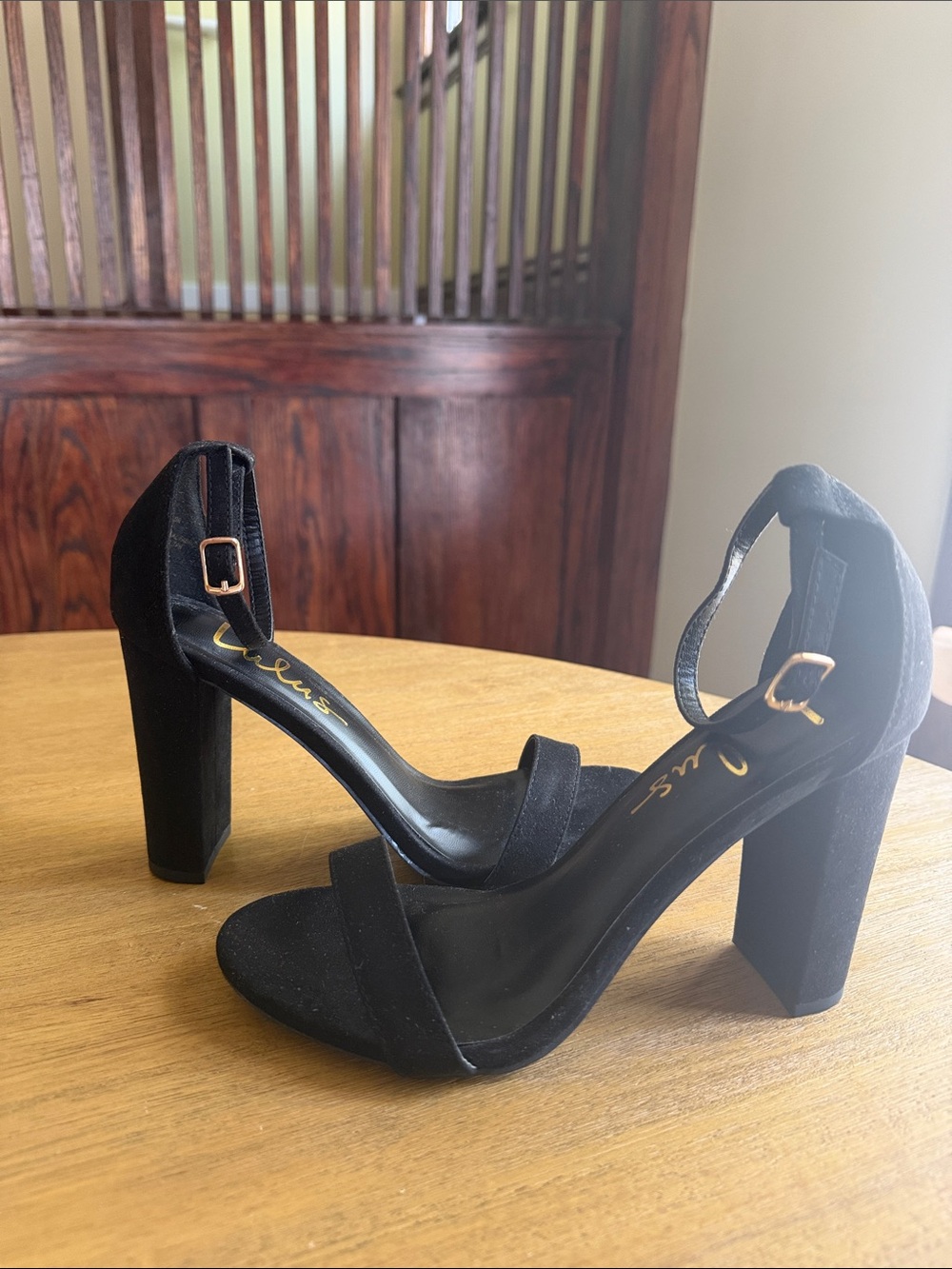 Lulu's Black Suede Ankle-Strap Block Heels